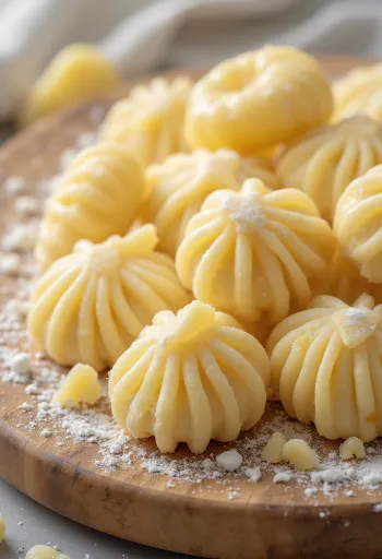 Nyers gnocchi tészta lisztezett fa felületen