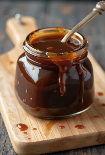 Sötét hoisin szósz kerámiatálban, körülötte fermentált szójabab, ötfűszerkeverék, fokhagyma, ecet, szezámolaj és cukor