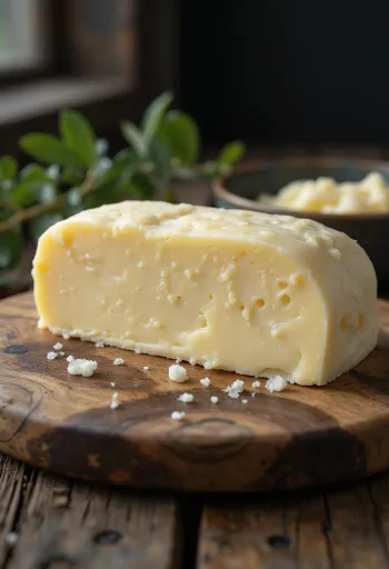 Juhvaj kis tálban, krémes állagú, rusztikus fa felületen