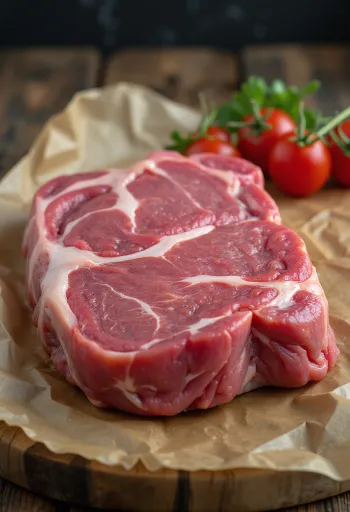 Friss kecskehús darabok fűszerekkel, fokhagymával és chilivel