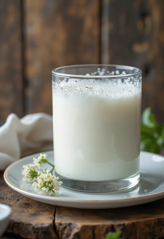 Fehér, krémes kefir egy tálban, rusztikus faasztalon