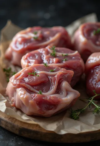 Friss libahús darabok zsályával, fokhagymával és borókabogyóval