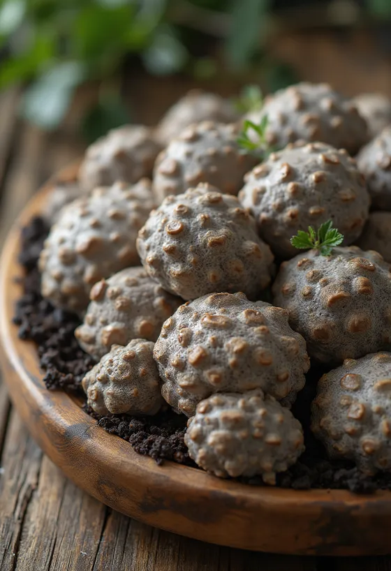 Tisztított és szeletelt maitake (bokrosgomba) konyhai felhasználásra