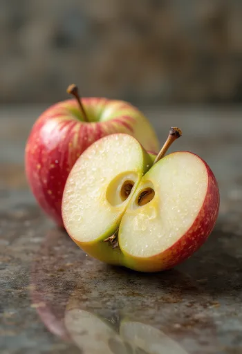 Friss Braeburn almák és szeletek egy vágódeszkán