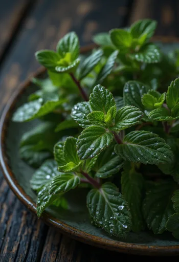 Friss csokoládé menta levelek tiszta tányéron