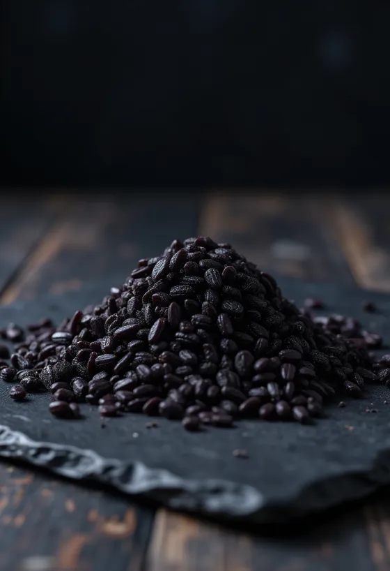 Friss fekete ragacsos rizs szemek tiszta tányéron