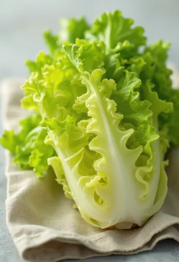 Friss frisée saláta (cikória), fodros, zöld levelekkel vágódeszkán