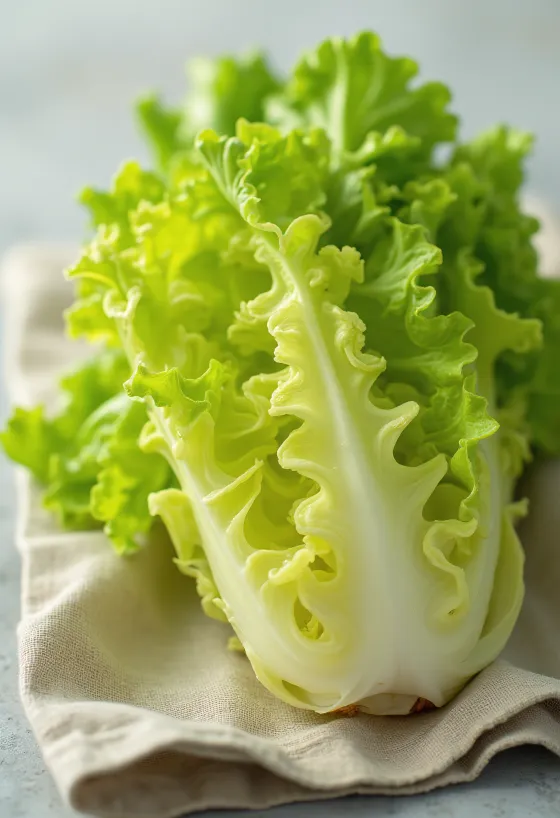 Friss frisée saláta (cikória), fodros, zöld levelekkel vágódeszkán