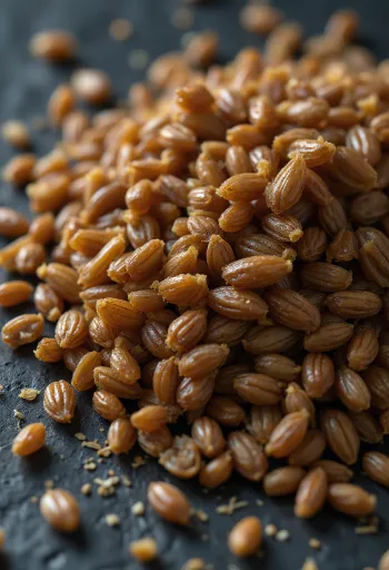 Pörkölt árpa szemek a vágódeszkán, természetes világításban