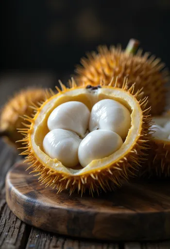 Kép a marang gyümölcs szeletekről vágódeszkán