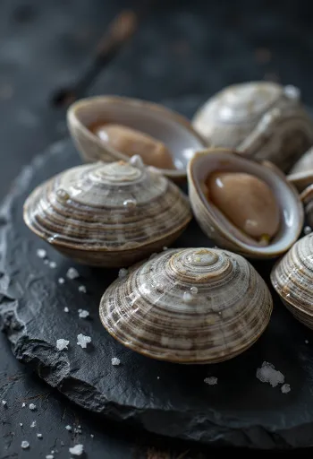 Kép quahog kagyló húsról egy vágódeszkán