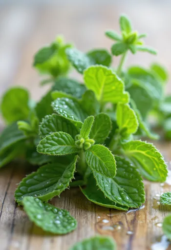 Friss alma menta levelek tiszta tányéron