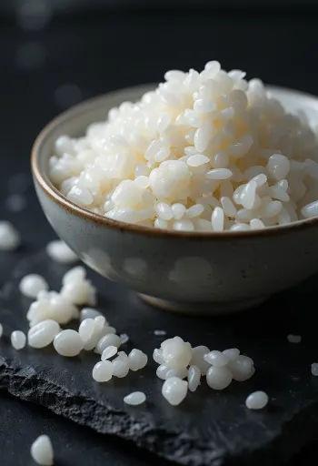 Frissen főtt sushi rizs, ideális a sushi készítéséhez, ragadós és kerek szemekkel