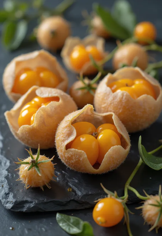 Perui földicseresznye (Physalis) bogyók, élénk narancssárga szín és papíros héj