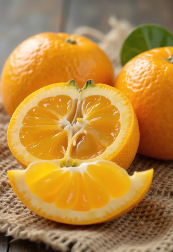 Satsuma szelet, élénk narancssárga hús és friss textúra