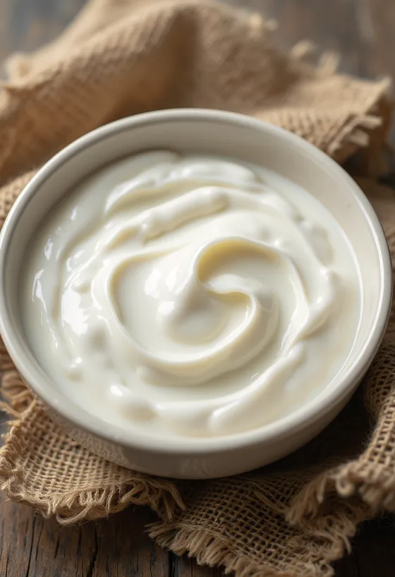 Natúr joghurt kis tálban, krémes fehér állagú tejtermék