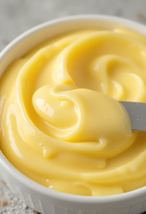 Növényi margarin üvegtálban és kenőkésen fa felületen, konyhai környezetben