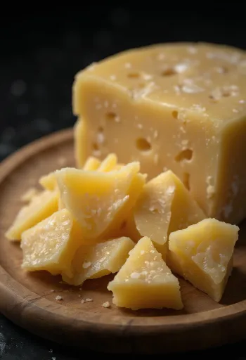 Szeletelt és reszelt parmezán sajt fa vágódeszkán