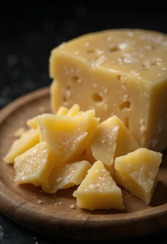 Szeletelt és reszelt parmezán sajt fa vágódeszkán