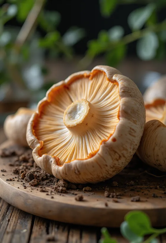 Szeletelt piruló őzlábgomba konyhai előkészítés során