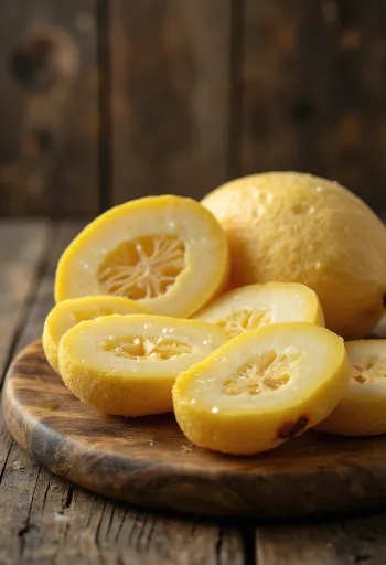 Szeletelt plantain érett és éretlen formában vágódeszkán tálalva