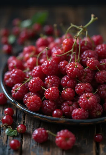 Friss schisandra bogyók piros színben, néhány felvágva, nyers állapotban