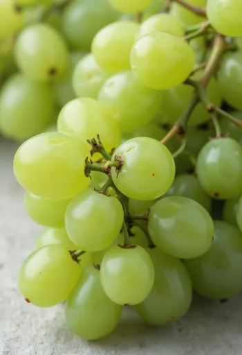 Friss zöld és piros szőlő fürtök fa asztalon, pohár szőlőlé mellett