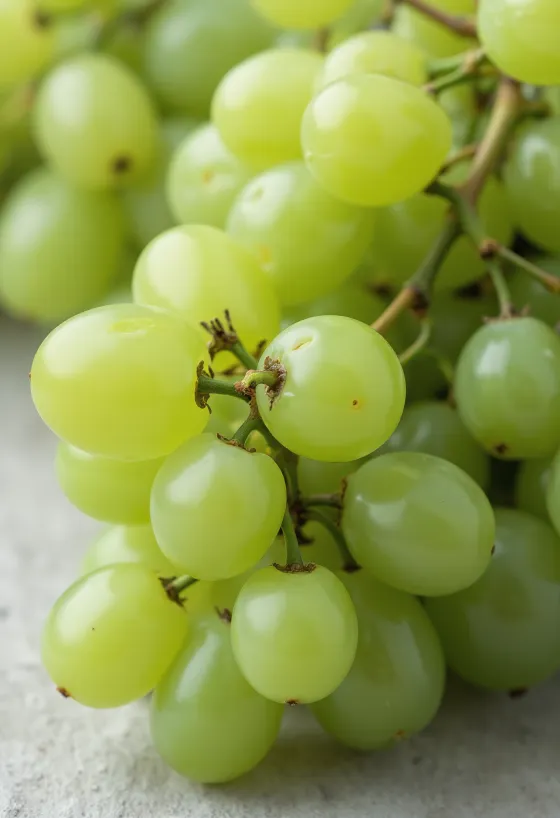 Friss zöld és piros szőlő fürtök fa asztalon, pohár szőlőlé mellett