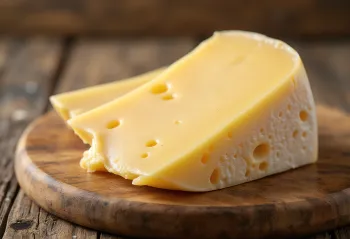 Friss Trappista sajt egy fehér kerámia tálban, fa asztalon