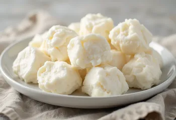 Friss, fehér tehéntúró egy kerámia tálban, fa felületen
