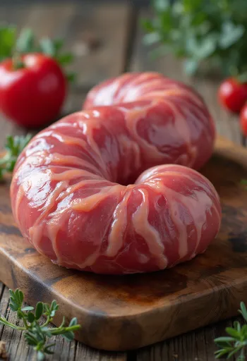 Tisztított, szeletelt nyers vese filék fa vágódeszkán