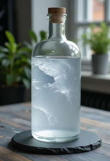 Tiszta vodka üveg és pohár, búzával, burgonyával és jégkockákkal