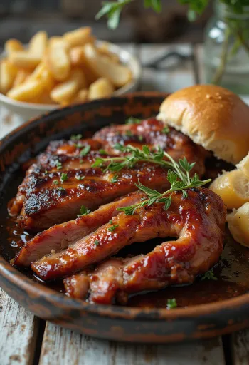 BBQ kecskehús tálalva