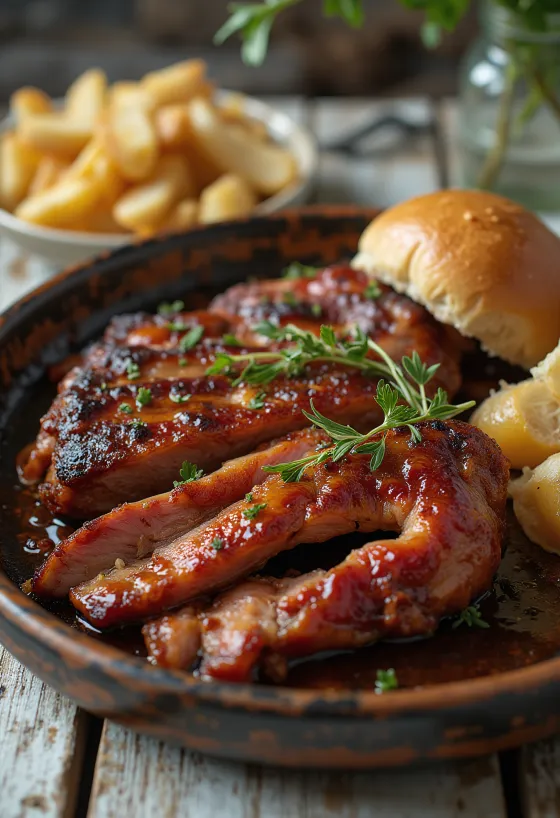 BBQ kecskehús tálalva