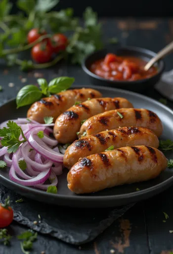 Cevapcici tálalva ajvárral és kenyérrel