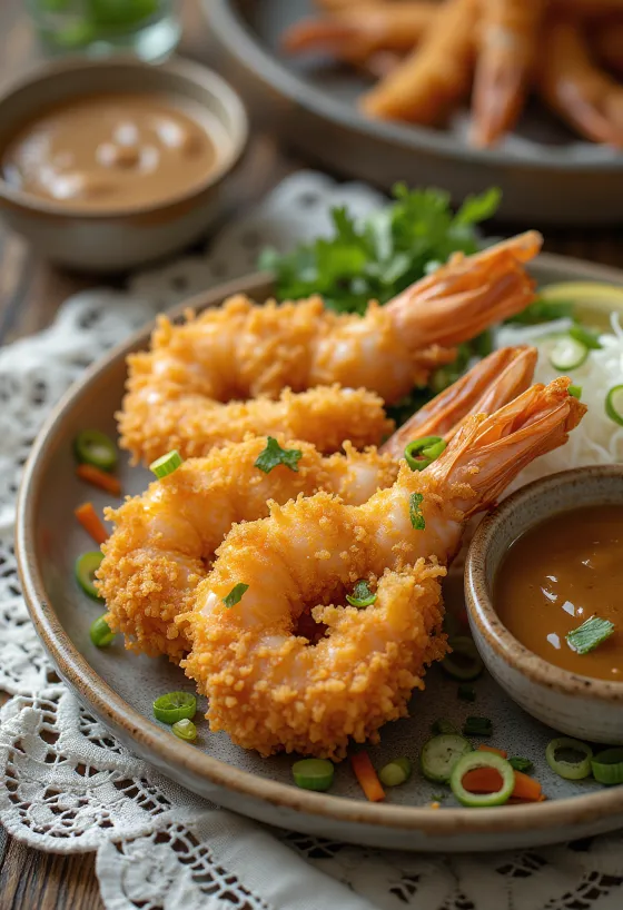 Ebi Fry curry szósszal, ropogós rákok curry szósszal, friss fűszerekkel tálalva