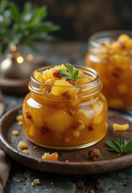 Édes-savanyú ananász chutney tálalva