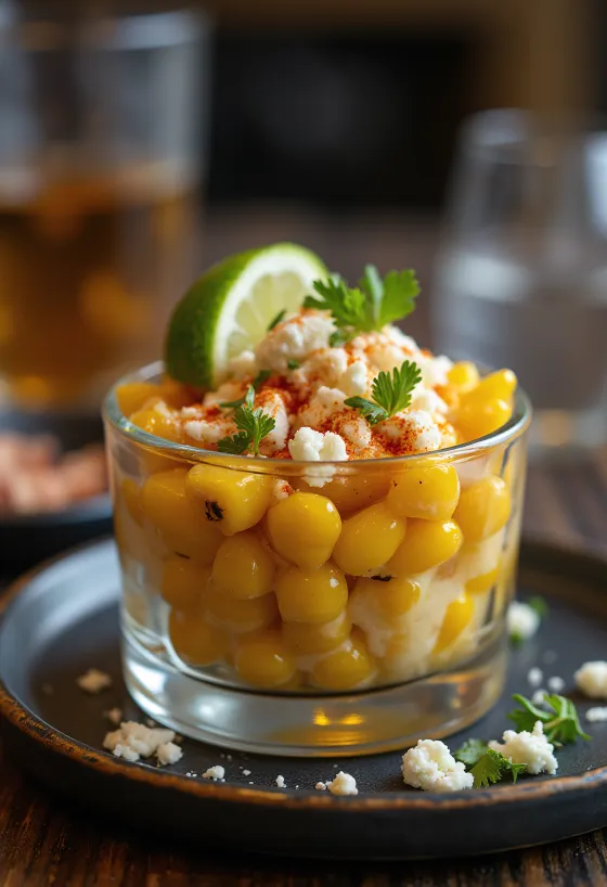 Esquites cotija sajttal, mexikói fűszeres kukorica cotija sajttal, korianderrel