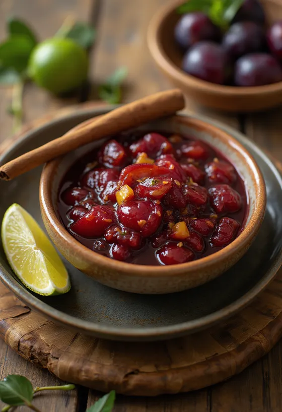 Fahéjas szilvás lime chutney tálalva