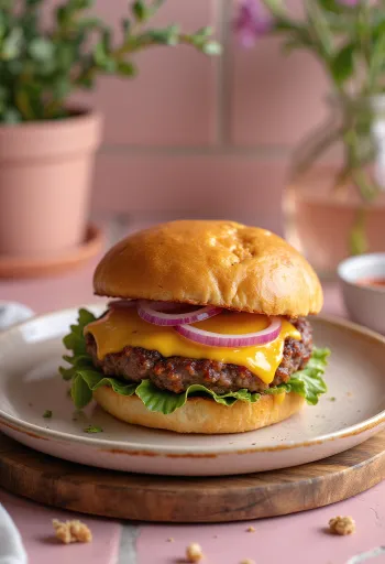 Fűszeres marhahúsos hamburger friss hozzávalókkal