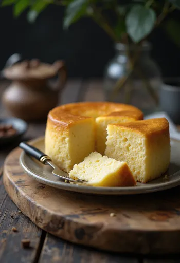 Puha és könnyű japán sajttorta, porcukorral megszórva