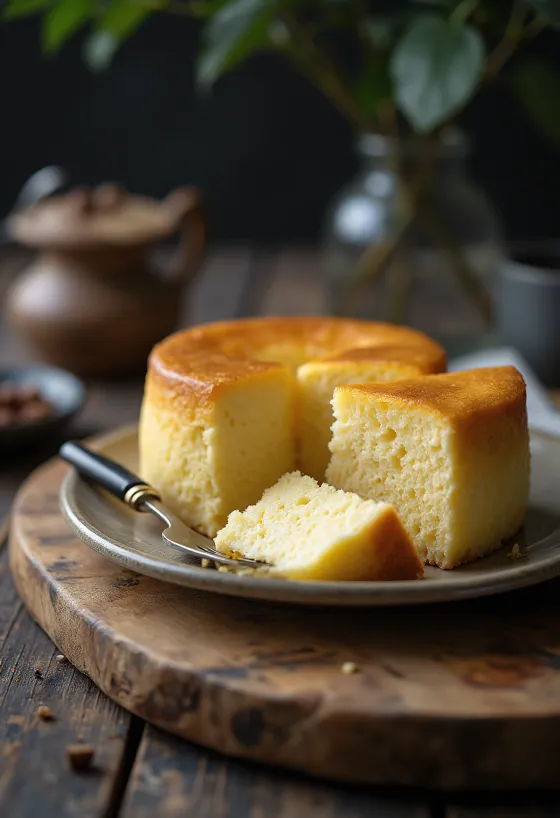 Puha és könnyű japán sajttorta, porcukorral megszórva