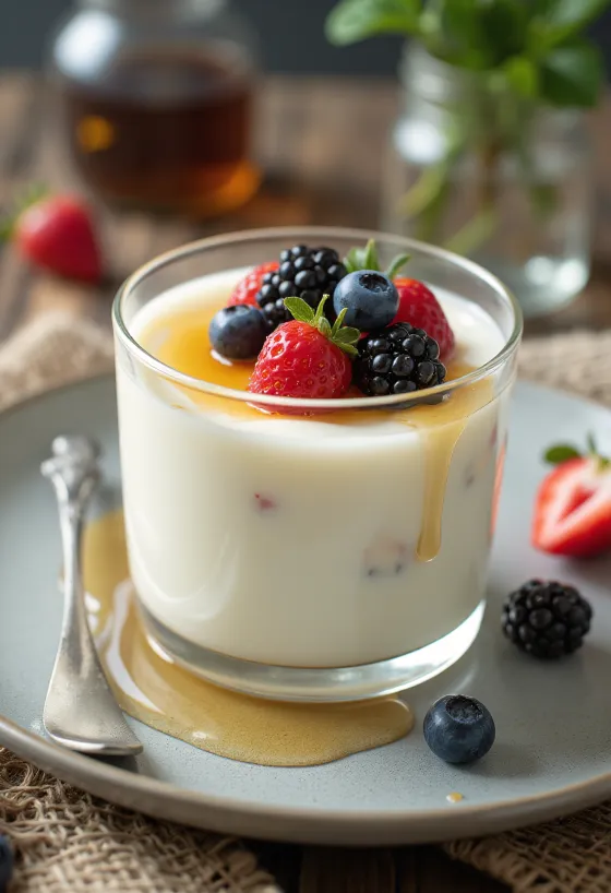 Joghurtos panna cotta tálalva