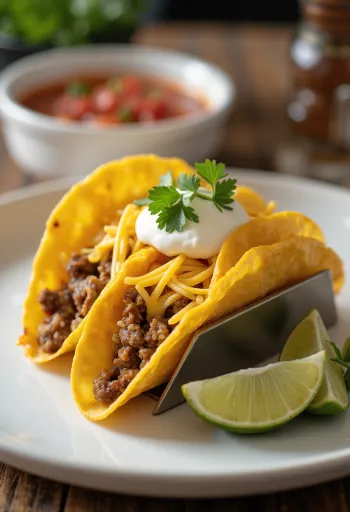 Kemény kukorica taco tálalva