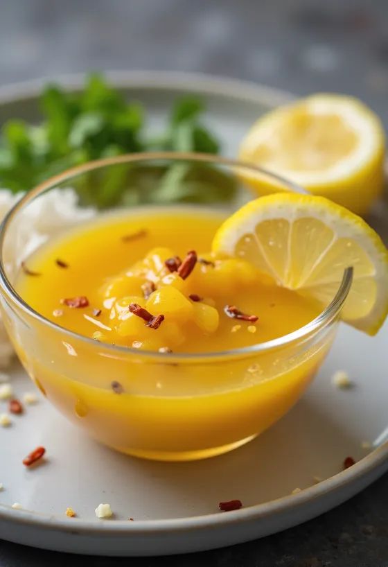 Mézes-citromos chili lime szósz tálalva