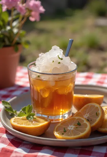 Mint Julep koktél mentalevéllel és zúzott jéggel díszítve