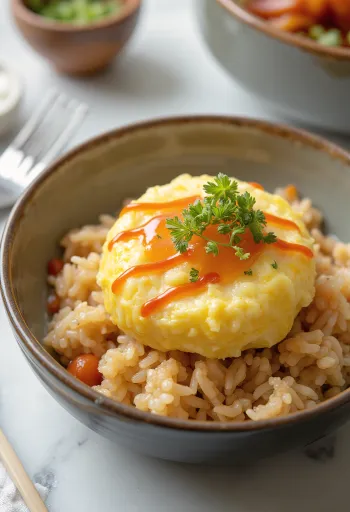 Omurice Don, japán omlettes rizs étel tálalva