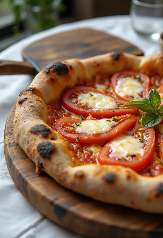Pizza con Pomodorini friss koktélparadicsommal és mozzarellával