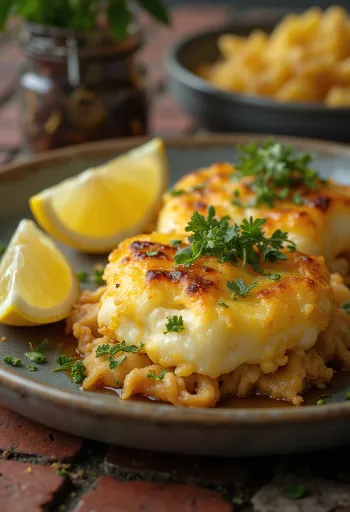 Saganaki friss fűszernövényekkel, aranybarnára sütve, citrommal és zöldfűszerrel megszórva