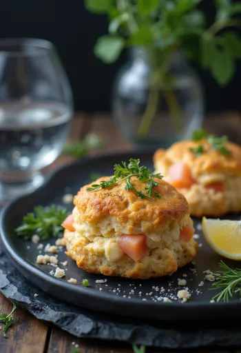 Füstölt lazacos scone aranybarna, ropogós tetejű sütemények